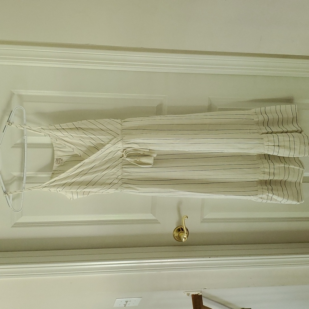 LOFT Beach Ivory Blue Casual Midi Dress Size M